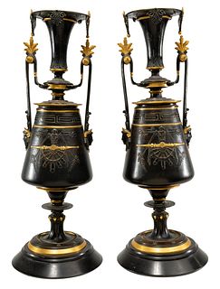Egyptian Revival Bronze Urn Candleholders