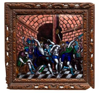 Limoges 'Scourging at the Pillar' Painted Enamel Plaque