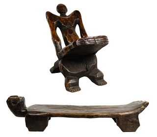 African Figural Carved Wood Seating