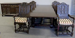 Highly Carved Tudor Style Dining Suite.