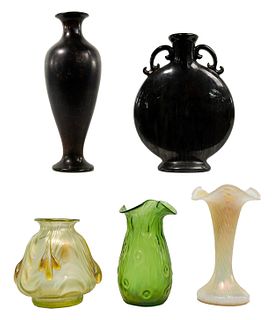 (Attributed to) Loetz Art Glass and Fulper Pottery Assortment