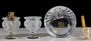 Lalique Crystal 'Lion Head' Smoking Set
