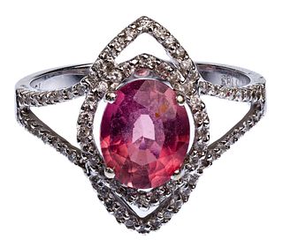 18k White Gold, Pink Spinel and Diamond Ring