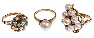 14k Yellow Gold and Pearl Rings