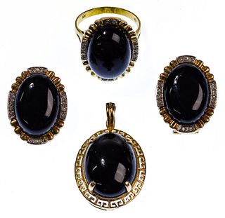 14k Yellow Gold and Onyx Jewelry Suite
