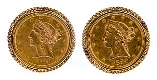 1880 $5 Gold Coins in 14k Gold Cufflink Set