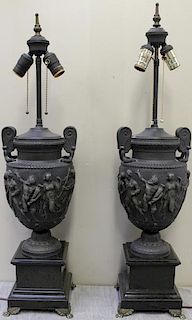 Pair of Patinated Metal Classical Style Urns.