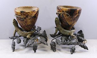 Pair of Patinated Metal, Bronze & Faux Tortoise