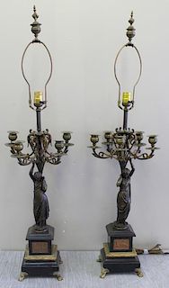 Pair of Signed Classical Patinated Bronze Figural
