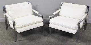 Pair of Milo Baughman Style Chrome Lounge Chairs.