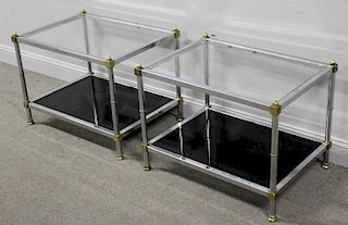 Pair of Midcentury Chrome and Brass End Tables.