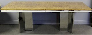 Midcentury Lacquered Burl Top 4 Drawer Desk.