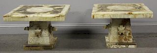 Pair of Carved Stone Aztec Style Side Tables.