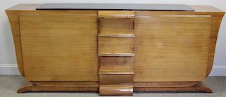 Art Deco Cabinet with Brass Handles & Black Glass.