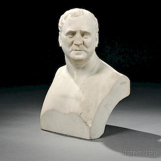 Thomas Dow Jones (American, 1811-1881)       White Marble Bust of a Man