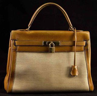 HERMES CANVAS & LEATHER KELLY BAG, 1960s