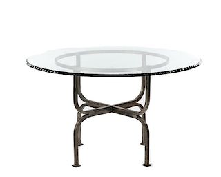 Modern Brushed Steel Circular Glass Top Table