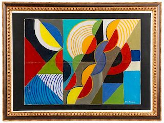 Sonia Delaunay Style Cubist Painting, Signed