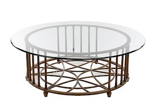 French Bronzed Iron 54" Glass Top Coffee Table