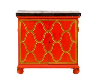 Red & Parcel Gilt Cabinet by Dorothy Draper