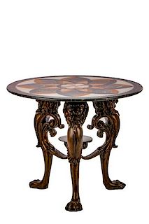 Neoclassical Style Inlaid Marble Top Center Table