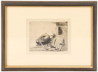 Abraham Walkowitz Signed Etching "Boat on a Beach"
