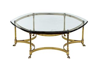Hexagonal Brass Coffee Table, Attr. to La Barge