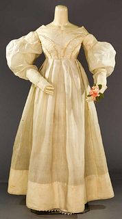 WHITE ORGANDY EMPIRE GOWN, LATE 1830s