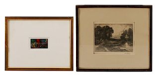 Two Modern Works: 1 Etching, 1 Painting