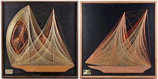 Pair of Bob Kramer MCM Framed String Art Ships