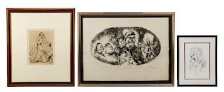 Three Black and White Signed Modern Lithographs
