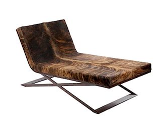Modernist Style Cowhide Covered Chaise Lounge