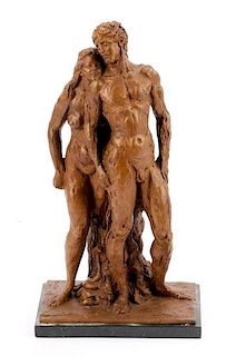 1981 Signed Italian Figural Bronze, "Adam and Eve"