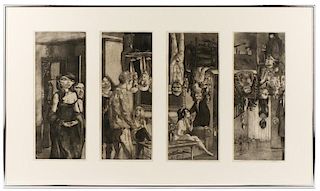 J. Yarbrough Quadriptych Etching "Cocktail Party"