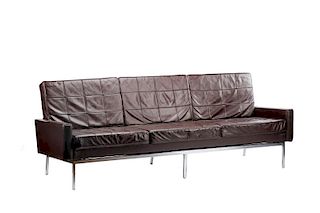 Mid Century Modern Chrome & Brown Leather Sofa