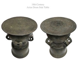 A Pair of Bronze Drum Side tables, 18th Century