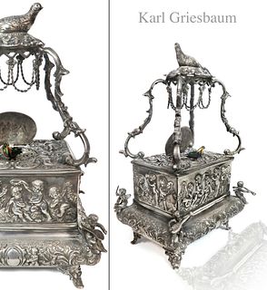 Karl Griesbaum Silver Mechanical Automaton Bird Box