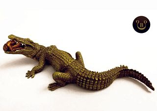 Beauty & Crocodile, F. Bergman Signed Bronze Figurine