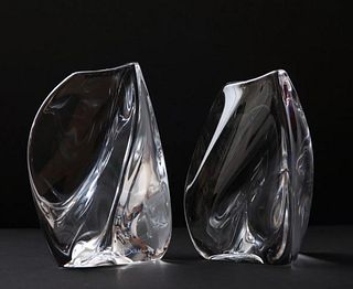 A Pair of Daum Clear Crystal Free Form Bookends, Signed