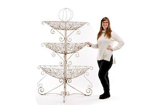 Large White Painted Iron 3 Tiered Garden Planter