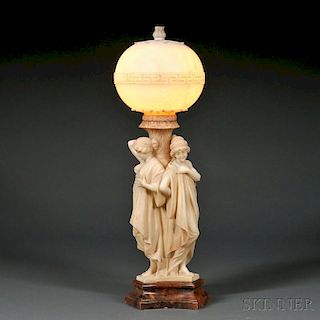 Carved and Tinted Alabaster Table Lamp
