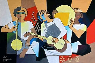The Musicians, Parviz Kalantari Modern Painting, Signed