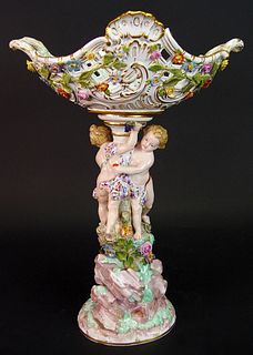 19th C. German Meissen Hand Painted Figural Compote