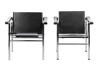 Pair of Cassina LC1 Style Swing Lounge Chairs