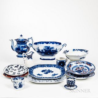 Group of Flow Blue and Mulberry China