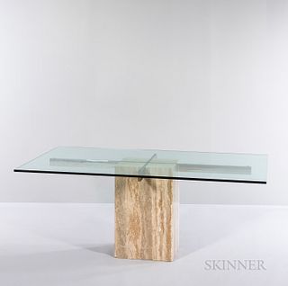 Travertine and Chrome Dining Table