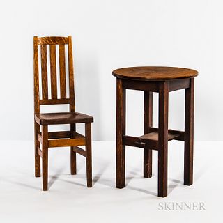 Miller Cabinet Co. Oak Tabouret Table and an Oak Side Chair