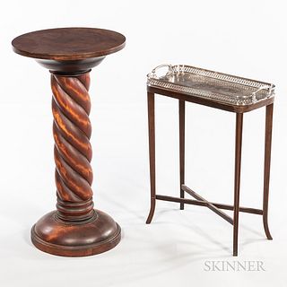 Oak Barleytwist Pedestal and Silver-plated Tray with Stand