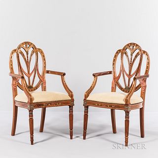 Pair of George III Polychrome-decorated Open-arm Chairs