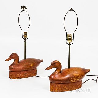 Pair of Carved Duck Lamps